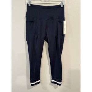 Express Navy Blue Active Leggings Cropped High Waist Pockets Size M
